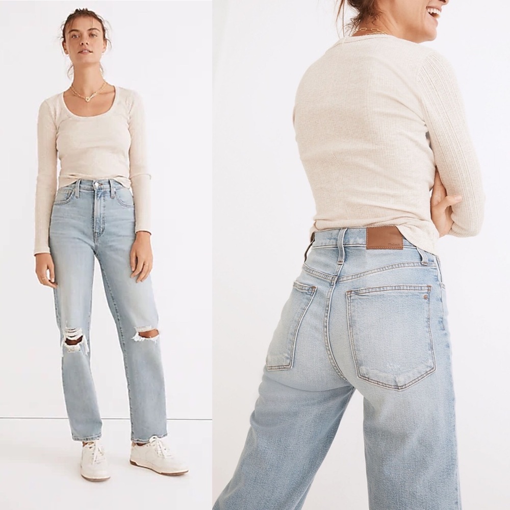Madewell The Perfect Vintage Straight Jeans Knee-Rip Edition